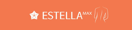  Logo representing the EstellaMAX portable ultrasound device, featuring a star icon and an outline of a human back against an orange background.